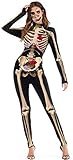 Sister Amy Women's Halloween Skull Skeleton Bodysuit Skinny Stretch Costume C-Skull S/M