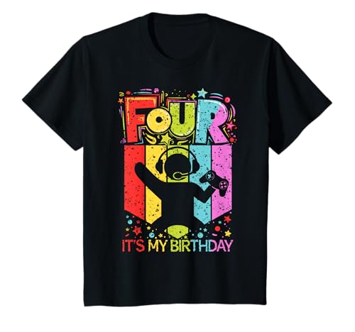 Kinder Gaming, 4. Geburtstag, Junge, Mädchen, Vier, 4-jähriger Geburtstagsspieler T-Shirt