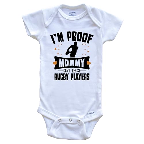 Funny Rugby One Piece Baby Bodysuit - I'm Proof Mommy Can't Resist Rugby Players Baby Bodysuit