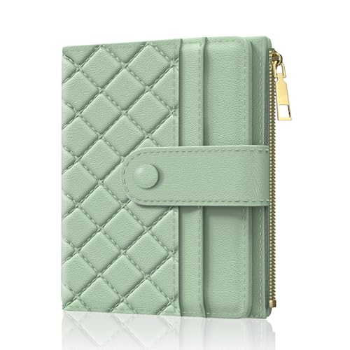 Womens Wallet, RFID Small Slim Wallets for Women, Compact Credit Card Holder, Cute Leather Bifold Ladies Purse with Zipper Coin Pocket and ID Window, Green