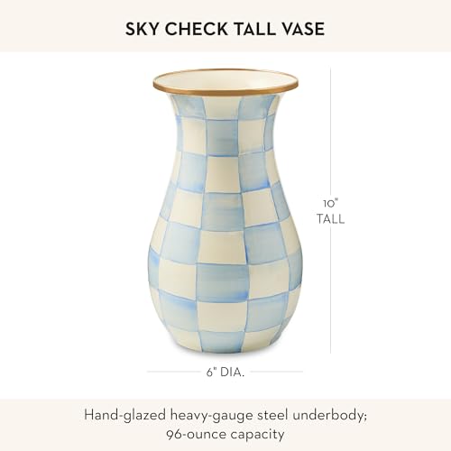 Image of MACKENZIE-CHILDS Enamel Tall Vase, Light-Blue-and-White Sky Check