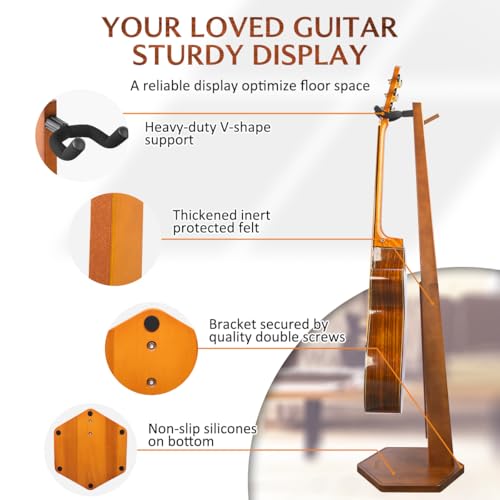 STRICH Acoustic Guitar Stand, Hardwood 40.5\" Height Floor Guitar Dispaly, Mahogany Guitars Holder with Hanger for Home, Studio (FH1, Guitar Display)