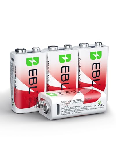EBL USB Rechargeable 9V Batteries - 5400mWh Long Lasting Batteries with Micro Charging Cable - Quick Charge in 2 Hours (Pack of 4)