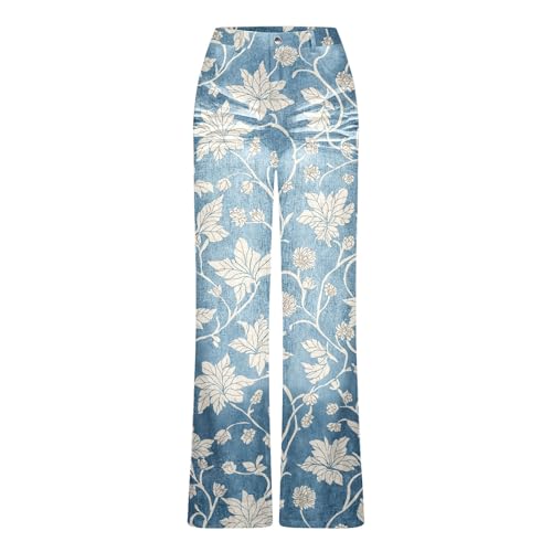 Womens Floral Print Wide Leg Fake Denim Pants Plus Size Casual Graphic High Waisted Strethy Jeans Flare Trousers4
