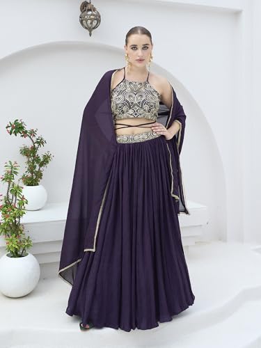 Image of PURVAJA Women's Silk Semi-Stitched Lehenga choli