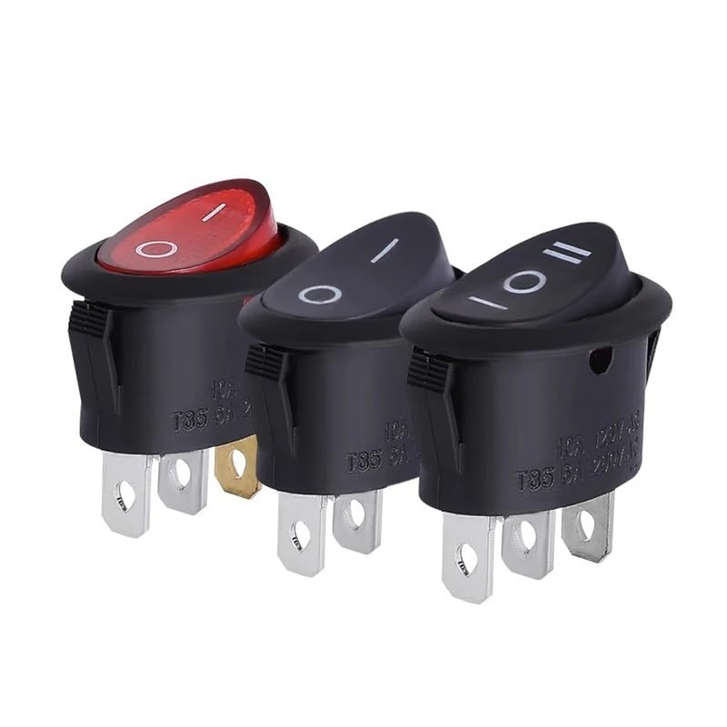 POWTAXBJGD 2PCS KCD1 Oval Rocker Switch ON-Off/ON-Off-ON 2 Pins / 3 Pins Fan/Kettle Switch Power Switch 6A 250VAC / 10A 125VAC(3PIN with lamp)