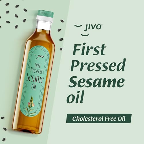 Image of Jivo First Pressed Sesame (Gingelly) Oil 1 Litre, Cholesterol Free with Rich Aroma & Flavour of Sesame Seeds, Unrefined Daily Cooking with Multipurpose Usage