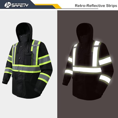 Image of JKSafety Hi Vis Rain Jacket for Men Women Safety Rain Gear Black XL