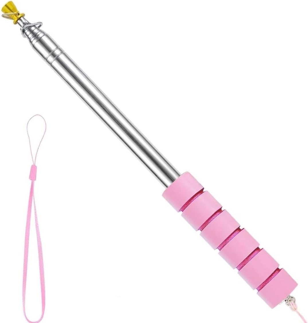 9.8Ft Telescopic Flag Pole Stainless Steel Retractable Handheld Portable Banner Flag Pole with Whistle Clips Tour Guide Pointer for Teachers Extendable Anti-Slip Grip Flag Pole (9.8ft pink) image 4