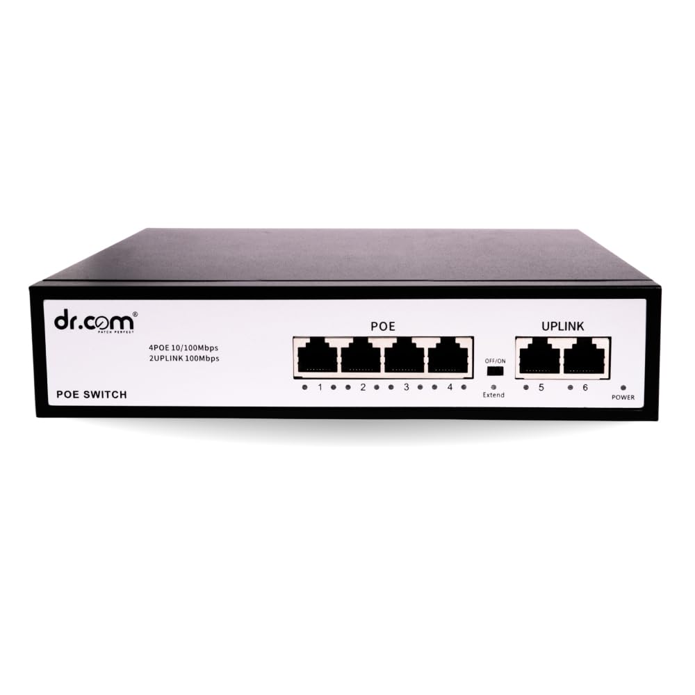 DR.COM 6 Port PoE Switch with 4 PoE Ports and 2 Uplink Ports 10/100 Mbps 65W Power IEEE 802.3af/at Support for CCTV IP Camera Network Switch Plug and Play Metal Body Black-picture-36