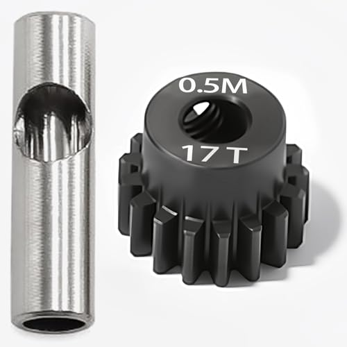 0.5M Pinion Gear 17T Hardened Steel 3.175mm Bore with 2.3mm Adapter, Precision Motor Gear for ARRMA 1/14 Typhon 1/16 Mojave 1/18 Granite, Losi 1/12, 0.5Mod Gear 13T-27T for HOBBYWING Motors