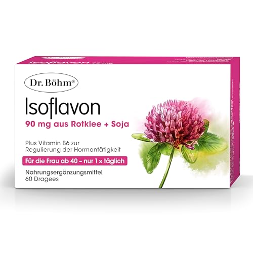 Dr. Böhm Isoflavon: Für hormonelle Balance & Wohlbefinden in den Wechseljahren mit Vitamin B6 Astaxanthin Soja- und Rotklee-Extrakt für die Frau ab 40 60 Dragees