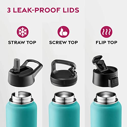 Dreifach isolierte Edelstahl-Wasserflasche mit Strohhalmdeckel - Flip-Top-Deckel - Breiter Mund (750 ML), isolierte Wasserflaschen… – Ansicht 4