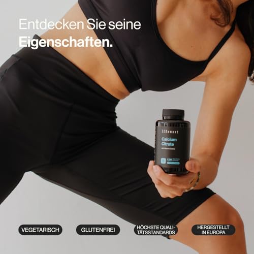 Calciumcitrat mit Vitamin D3 und K2 - Für normale Zähne, Knochen und Muskeln - Verbesserte Formel mit D3 und K2 - Hoch absorbierbar - 120 vegetarische Kapseln