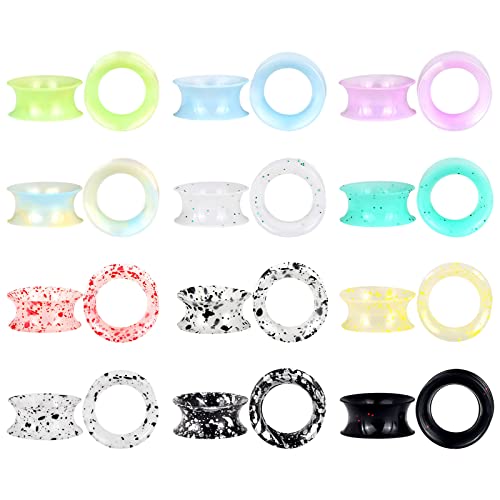 Sutppendux 12Pairs Silicone Ear Tunnels Gauges Plugs Stretchers Expander Double Flared Flesh Tunnels Ear Piercing Jewelry for Women Men 9/16"(14mm)