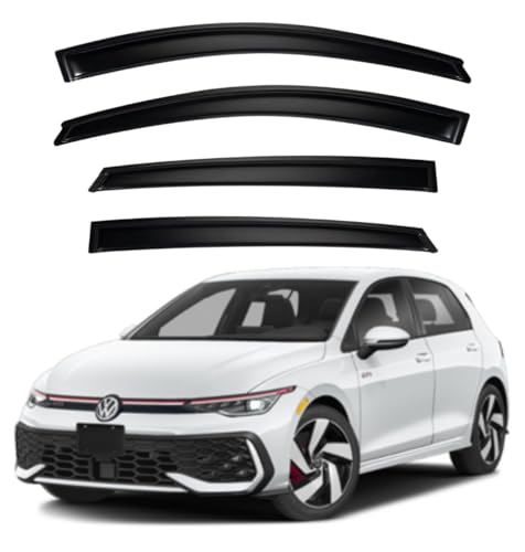 Image of Premium Smoke Car Door Visor Front+Rear Sun /Rain Guard Outside Mount Tape-On Window Visors Compatible with Volks-wagen Golf GTI (2025-2026)