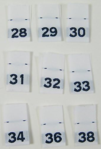 Mixed Lot of 495 pcs White Woven Clothing Labels, Men Size Tags - 28 29 30 31 32 33 34 36 38