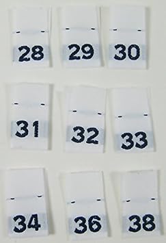 250pcs White Woven Clothing Sewing Garment Label Men Size Tags 28-38 | 28 29 30 31 32 33 34 36 38 27pcs Each Size -