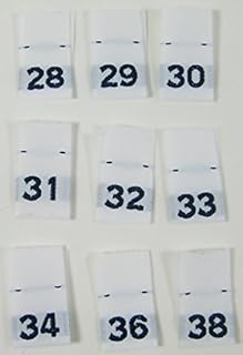 Mixed Lot of 90 pcs White Woven Clothing Sewing Labels, Men Size Tags - 28 29 30 31 32 33 34 36 38