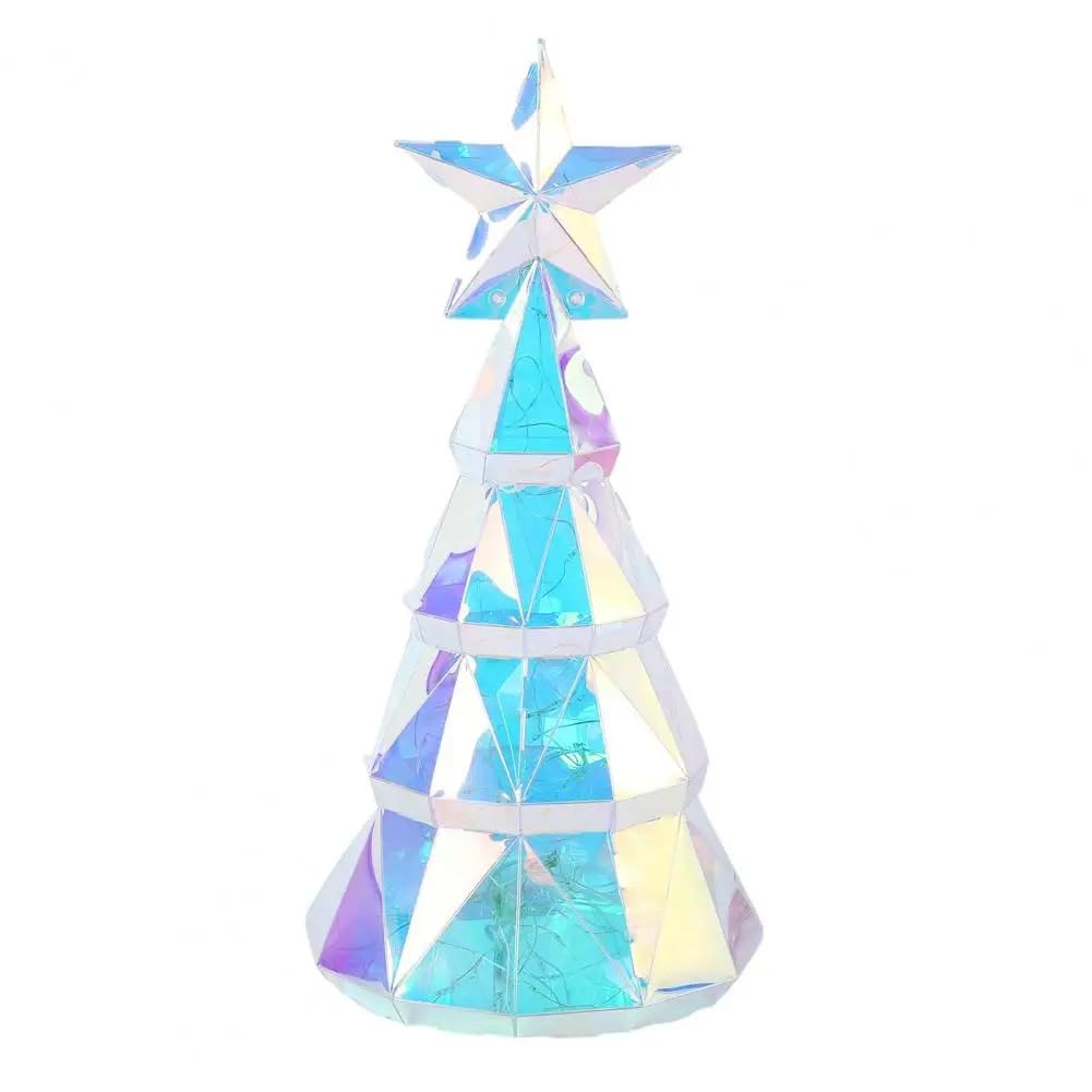 CTRLZS Christmas Light Ornament USB Powered Colorful Xmas Tree Figurine with Star Handmade Tabletop Centerpiece for Christmas