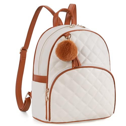 ECOSUSI Mini Backpack Women Leather Small Backpack Purse for Ladies Cute Pom Bookbag Travel Shoulder Bag with Charm Tassel