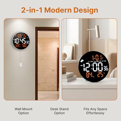 Image of 10.2 inch Large LED Digital Wall Clock with Remote Control, Auto Dimming, Temperature & Humidity Display, 12 /24H, Desktop & Wall Mounted, Cable Operated, Digital Clock for Home, Office & Bedroom.