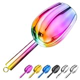 Metal Ice Scoop 3 Oz, Small Stainless Steel Ice scooper for Ice Maker Ice Bucket Kitchen Freezer Bar Party Wedding, Multipurpose for Coffee Bean,Flour Scoop,Dog Food Scoop (3 OZ-Rainbow)