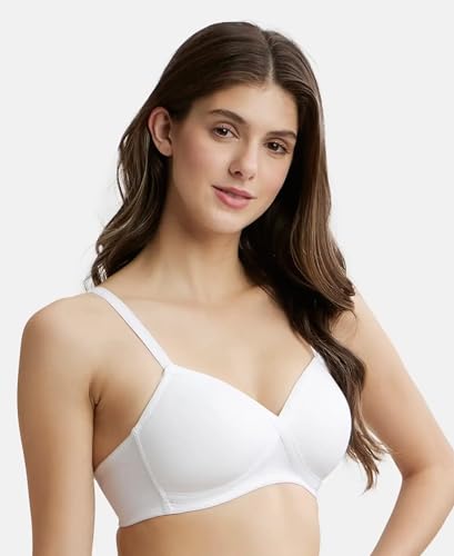 Image of Jockey FE40 Women Wirefree Padded Super Combed Cotton Elastane Stretch Full Coverage T-Shirt Bra with Cross Over Fit