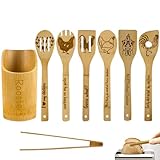 8PCS Wooden Cooking Spoons with Holder - Rooster Kitchen Decor, Farmhouse Style, Chicken Gifts for Women, Housewarming & Wedding Gift
