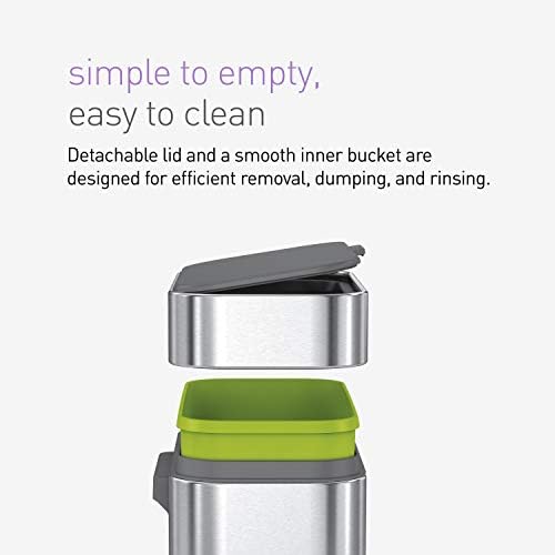 simplehuman CW1645 4L Compost Caddy, Indoor Kitchen Countertop Bin for Food Waste, Removable Inner Bucket, Soft-Seal Lid, Fingerprint-Proof Coating with Antimicrobial Agent, Brushed Stainless Steel