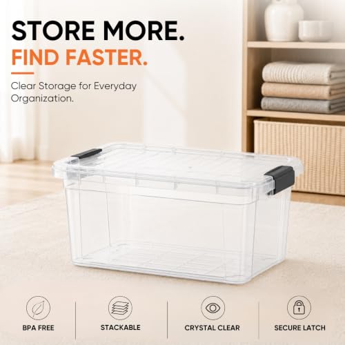 Image of Superio Small Clear Storage Boxes with Lids, 4.75 Quart Plastic Container Bins for Organizing, Stackable Crates, BPA Free, Non Toxic, Odor Free, Organizers for Home, Office and Dorm, 6 Pack