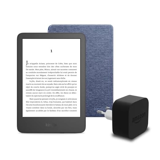 Le nouveau Kindle (version 2024) 16 GB sans publicité, une housse en tissu Amazon et un adaptateur secteur Amazon Powerfast 9 W.