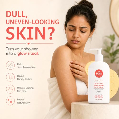 Image of The Love Co Kojic Acid Body Wash for Women & Men, Brightening Body Wash with Niacinamide & Turmeric, Hydrating Shower Gel for Tan & Dull Skin, 236 ml