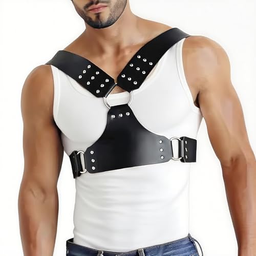 Men's Chest Harness, Body Harness Belt for Men, Adjustable PU Leather Male Punk Chest Belt Muscle Show Shoulder Harness Muscle Show Fashion Costumes for Cosplay Party