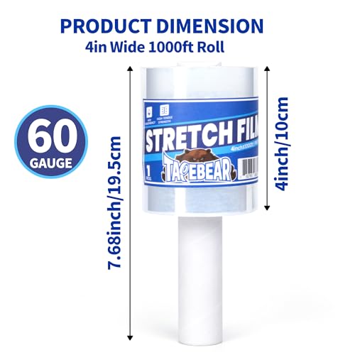 TAPEBEAR Mini Stretchfolie mit Griff, Transparente Wickelfolie 305meter Lang und 10cm Breit Palettenfolie Verpackungsfolie Schrumpffolie für Möbel Versand, Umzug und Lagerung