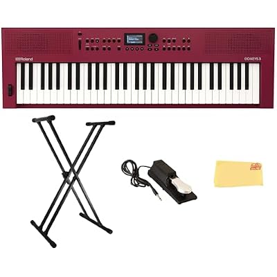 Roland GO:KEYS 3 Red Music Creation Keyboard Bundle with Sustain Pedal, Adjustable Stand, Online Piano Lessons, and Austin Bazaar Polishing Cloth