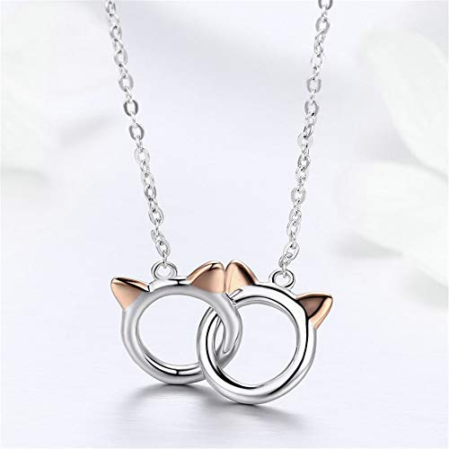 Infinity Love Heart Cat Necklace for Women Girls 925 Sterling Silver Two-Tone Hollow out Mother and Daughter Kitten Ear Pendant Choker Necklace Double Interlocking Circles Jewelry Cute Delicate4