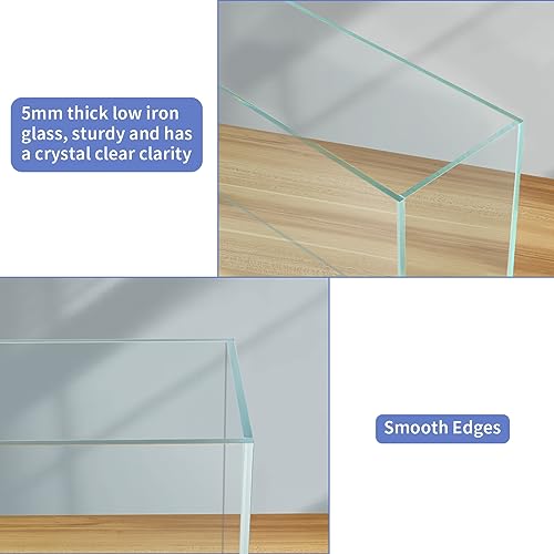 MOLIGOU Glass Fish Tank, 3 Gallon Rimless Aquarium Tank, Low Iron Glass Aquarium with 3 Plastic Plants and 1 Fish Net - Thumbnail 4