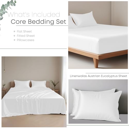 Image of LINENWALAS Double Sheet Set -100% Tencel Lyocell Silk Sheets, 4 Piece Sheets Set for Double Size Bed, Deep Pocket, Soft Premium Cooling Eucalyptus Bedding Sheet (White, Double)