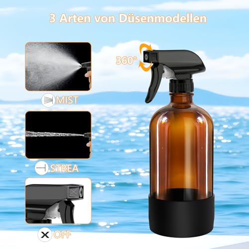 3 Stück 500ml Glas Sprühflasche Set Nachfüllbarer Sprühflaschen mit Einstellbarem Abzugssprüher zum Sprühen und Nebeln Bernstein Leere Wasser-Sprühflasche für Haar Botanical Gardening ätherische Öle