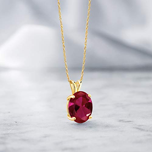 Gem Stone King 14K Yellow Gold Red Created Ruby Pendant Necklace For Women (4.00 Cttw, Oval 11X9Mm, With 18 Inch Chain) #TOP3
