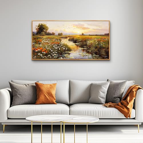 PHAOHUAXM Large Wall Art For Living Room Canvas Wall Decor For Bedroom Watercolour Painting Office Decoration Countryside Sunrise Scenery Wall Picture Ready To Hang Home Decor Wood Framed 20x40 In by PHAOHUAXM - Used condition - Image 5