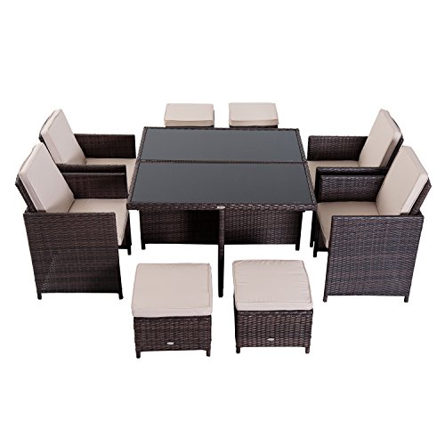 Outsunny 9PC Rattan Garden Furniture Set 8-seater Wicker Outdoor Di...
