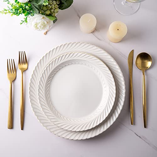 Gbhome Ceramic Dinnerware Sets,Elegant Deep Stoneware Plates And Bowls Sets,Highly Chip And Crack Resistant | Dishwasher & Microwave Safe | Dishes Set Service For 4 (12Pc)-Soft Off White #TOP2