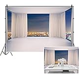 YongFoto 6x4ft Office Backdrop French Window City Night Scene Zoom Meeting Background Video...