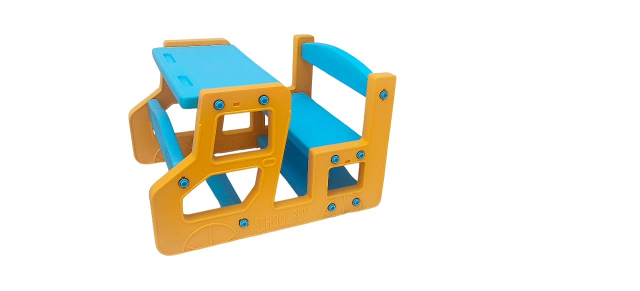 2 Seater School Bus Desk for Kids | Heavy Duty Virgin HDPE Plastic Study Desk & Bench | Preschool, Kindergarten, Nursery & Classroom Furniture | Built-in Storage Shelf | Yellow-image-22