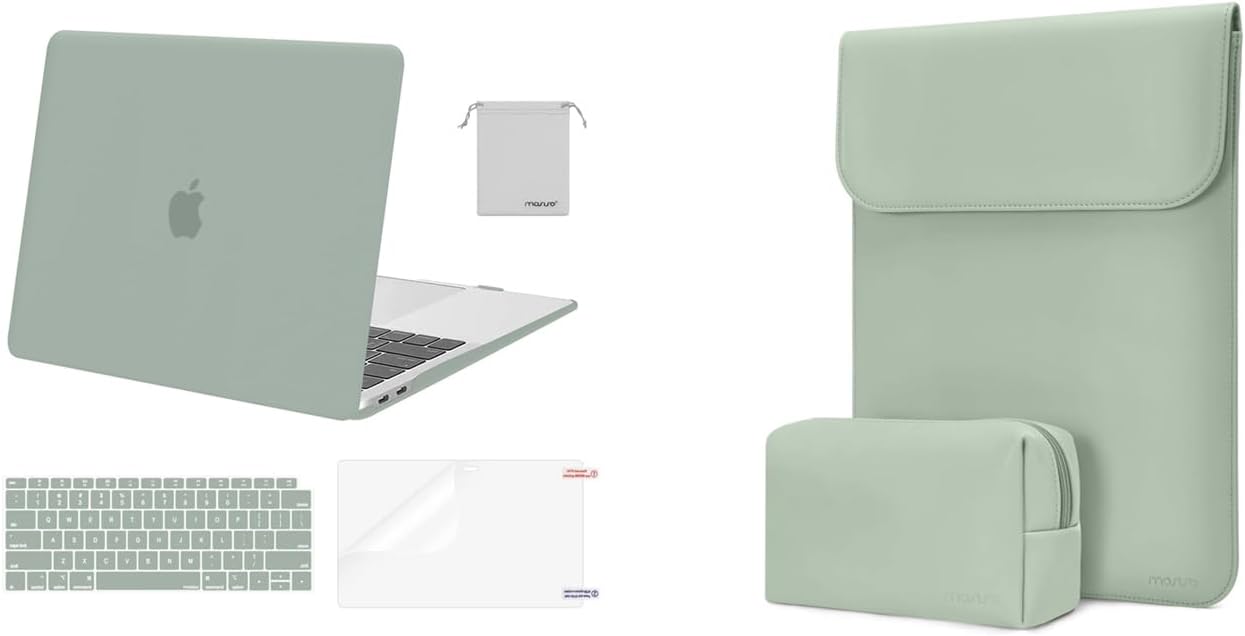MOSISO Compatible with MacBook Air 13 inch Case 2022-2018 A2337 M1 A2179 A1932, Faux Suede Leather Laptop Sleeve&Hard Shell&Keyboard Cover&Screen Protector&Storage Bag, Antique Green&Mint Green