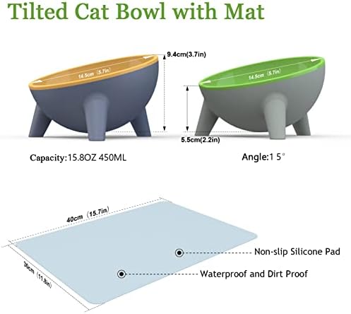 Cat Bowls Tilted Raised Double : Legendog Cat Feeding Bowls with Stand Elevated Cat Food Water Bowl Kittens Dishes 15° Inclined Angle Cat Feeder