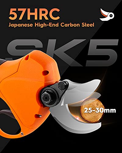 Kebtek Cordless Electric Pruning Shears, 21V Electric Pruner Electric Branch Scissor Battery Powered - 30mm (1.2 Inch) Cutting Diameter with Brushless Motor for Gardening - Orange
