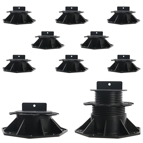 Goldshire 10 Pack Adjustable Deck Support Pedestal Plastic Adjustable Deck Foundation Base Support for Floating Deck Platform Deck Floor Height Adjustment Raising from 2-3/8 to 5-1/2